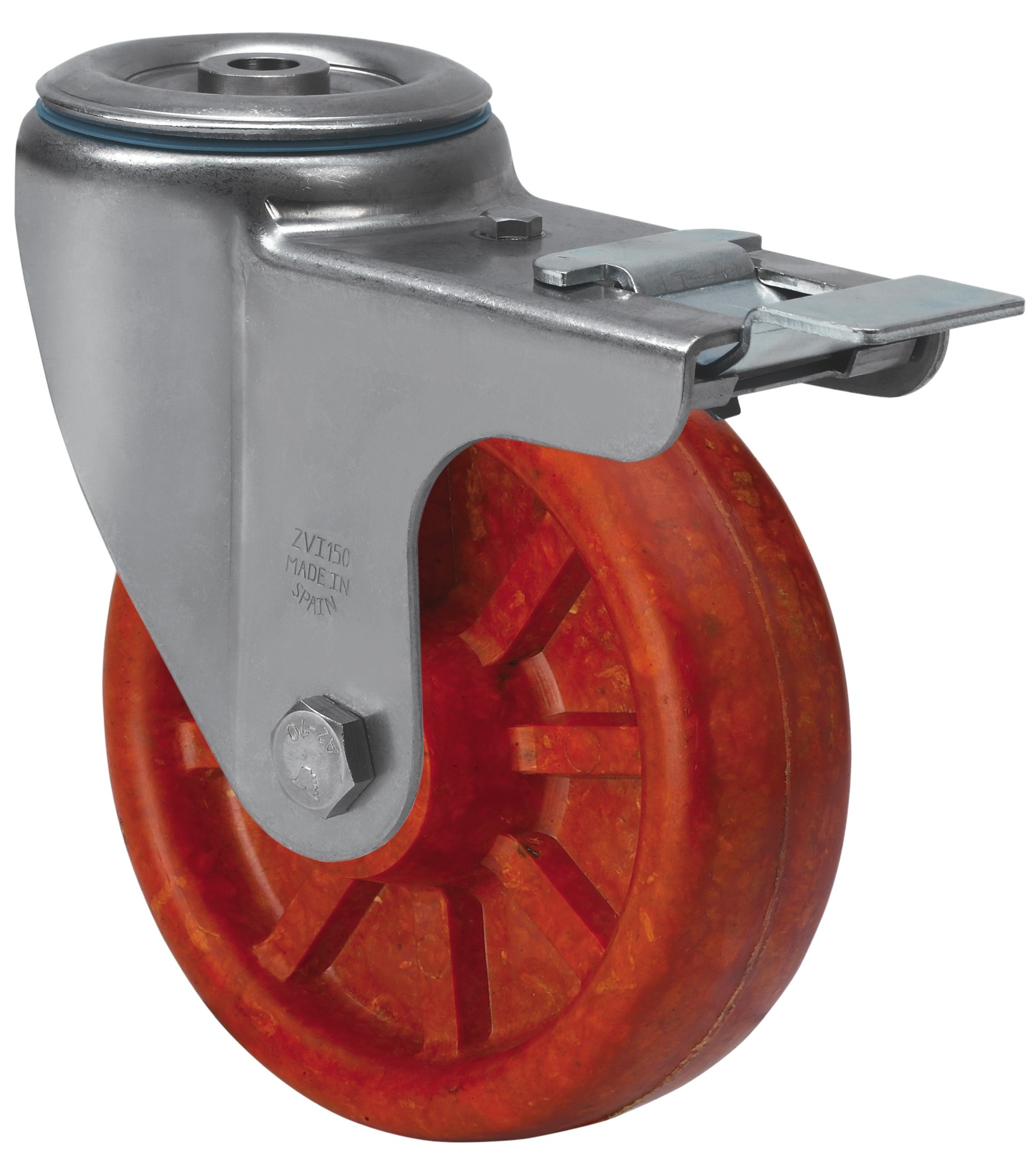 SERIE ZVI INOX-TD, Agujero pasante/Giratorio/Freno Rueda y Soporte