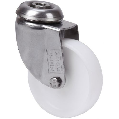 R.GIR.AGUJERO M10 INOX.20BHI100-SL PLASTICO BLANCO EJE LISO