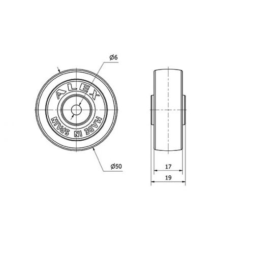 RUEDA BP50-6-20 PLASTICO GRIS EJE LISO