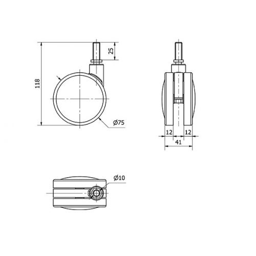 R.GIR.ESPIGA ROSCADA M10x25 50DKP75 NYLON-PLATEADA