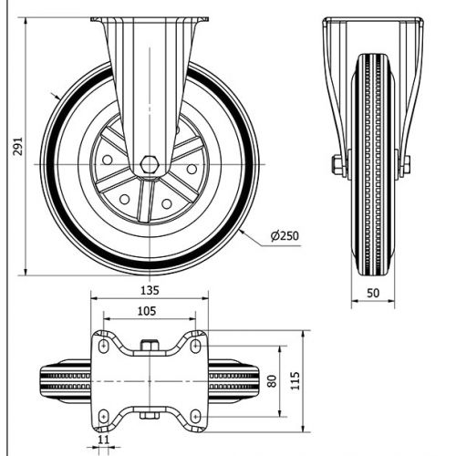 R.FIJA 17ZV250-BSR METALICO-GOMA NEGRA EJE RODILLOS
