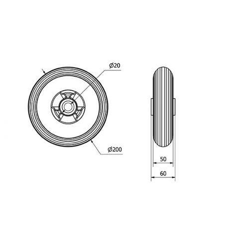 RUEDA IMPINCHABLE GRIS EPR200-20-60 NUCLEO POLIP.EJE RODILLOS