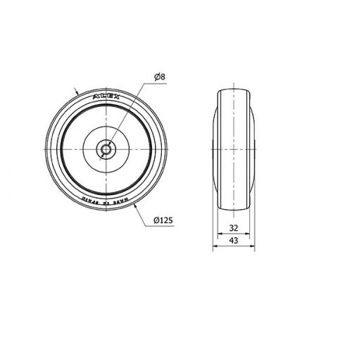 RUEDA PGAISB125CP-8-43 NUCLEO POLIAMIX Y BANDA GOMA GRIS EJE BOLAS