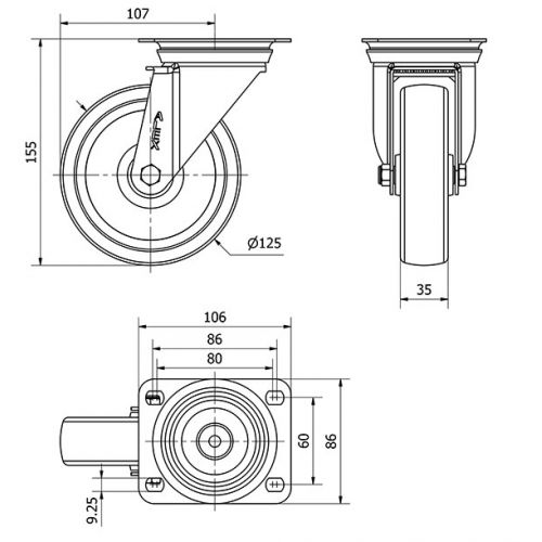 R.GIR.PLACA INOX.10ZVI125-UT POLIAMIX BLANCO EJE LISO