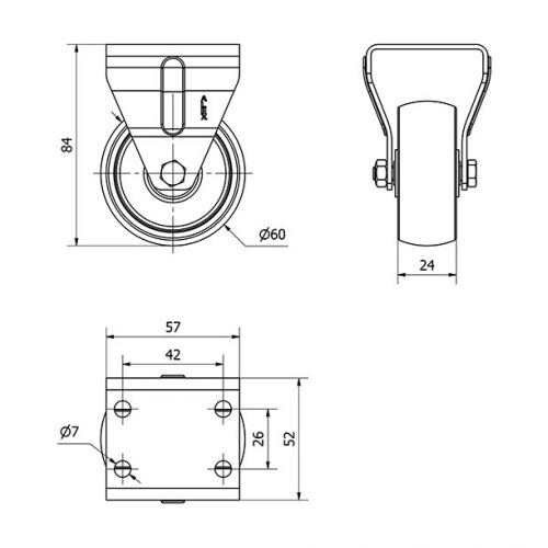 R.FIJA INOX.17ZI60-BP PLASTICO BLANCO EJE LISO