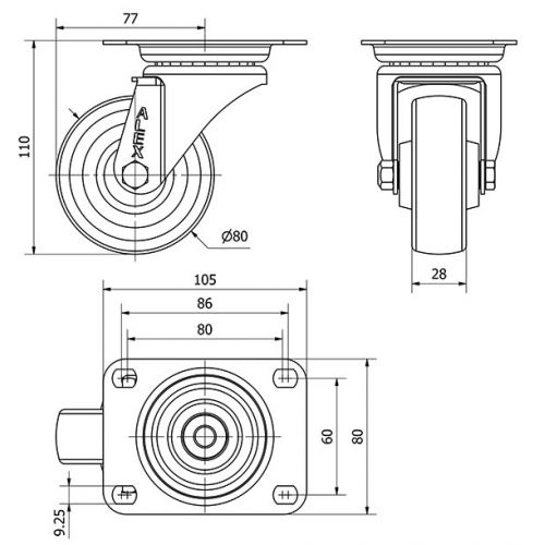 R.GIR.PLACA INOX.10ZVLI80-TD RESINA MARRON EJE LISO