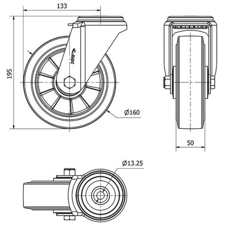 R.GIR.AGUJERO M12 20ZV160-DEB ALUMINIO-GOMA NEGRA ELASTICA EJE BOLAS