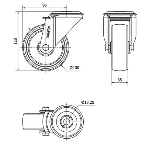 R.GIR.AGUJERO M12 20ZV100-TT RESINA NEGRA EJE LISO