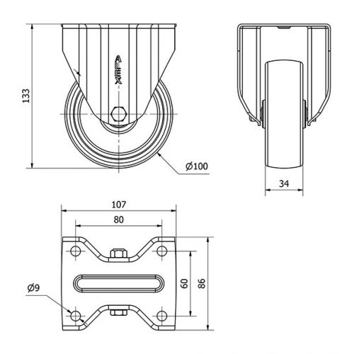 R.FIJA INOX.17ZVI100-TT RESINA NEGRA EJE LISO
