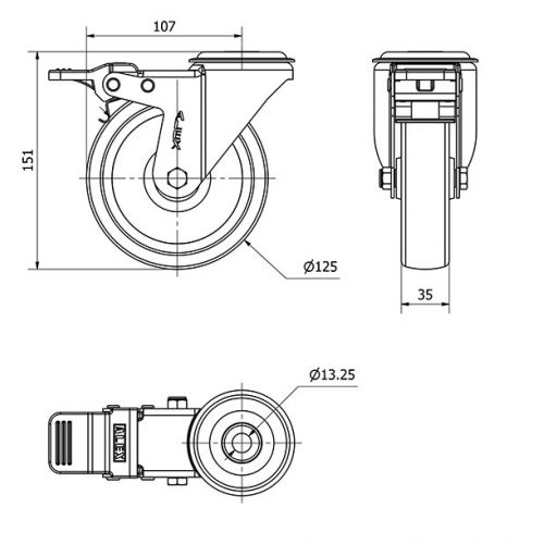 R.GIR.AGUJERO M12 FRENO INOX.20ZVIFD125-UT POLIAMIX BLANCO EJE LISO