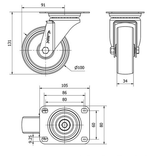 R.GIR.PLACA INOX.10ZVLI100-TT RESINA NEGRA EJE LISO