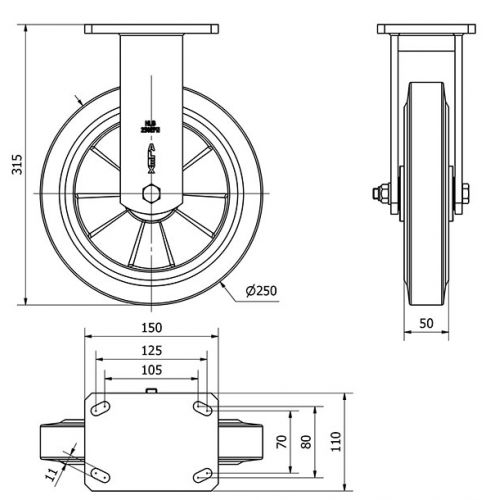 R.FIJA 17HLB250E-DEB ALUMINIO-GOMA NEGRA ELASTICA EJE BOLAS