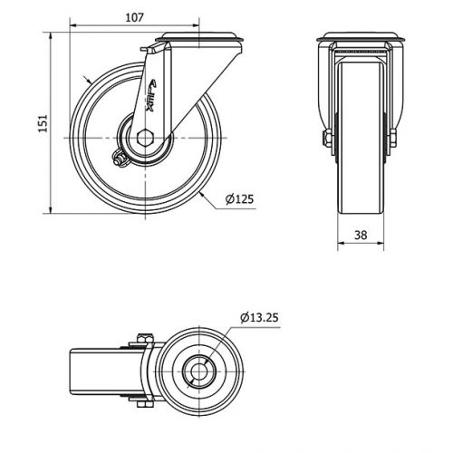 R.GIR.AGUJERO M12 20ZV125-AUB ALUMINIO-POLIUR.NARANJA EJE BOLAS