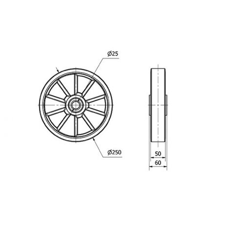 RUEDA AUB250-25-60 NUCLEO ALUMINIO Y BANDA POLIUR.NARANJA EJE BOLAS