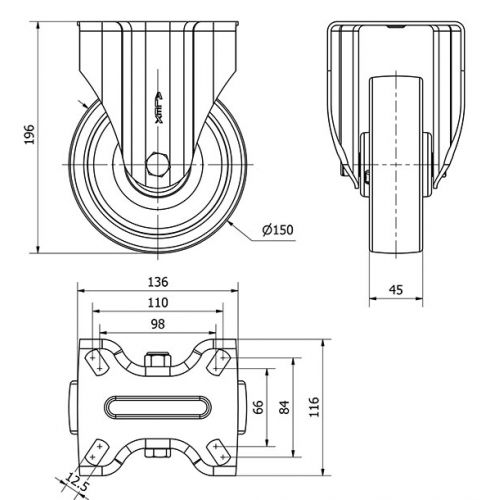 R.FIJA INOX.17ZVI150-FT NYLON BLANCO EXTRAFUERTE EJE LISO