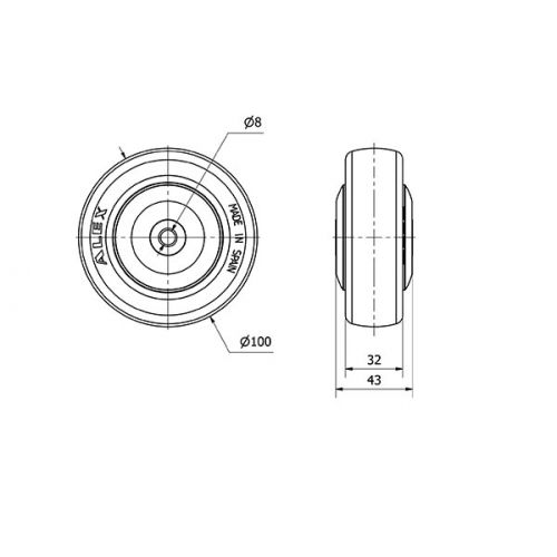 RUEDA PGAISB100CP-8-43 NUCLEO POLIAMIX Y BANDA GOMA GRIS EJE BOLAS