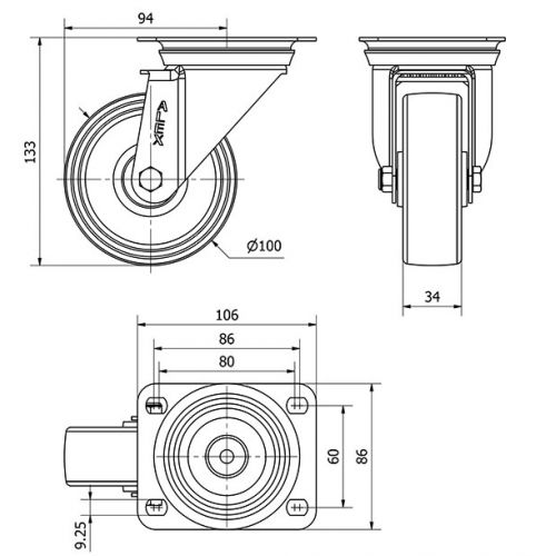 R.GIR.PLACA INOX.10ZVI100-UTR POLIAMIX BLANCO EJE RODILLOS
