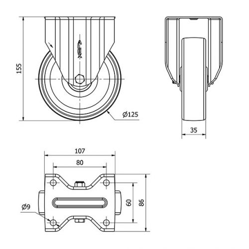R.FIJA INOX.17ZVI125-UTR POLIAMIX BLANCO EJE RODILLOS