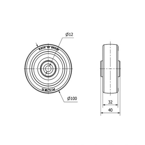 RUEDA POLR100-12-40 NUCLEO POLIAMIX BLANCO Y BANDA POLIUR.MARRON ROD