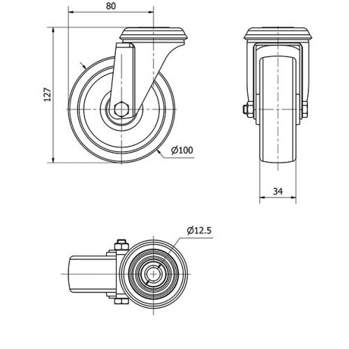 R.GIR.AGUJERO M12 INOX.20ZLI100-UT POLIAMIX BLANCO EJE LISO