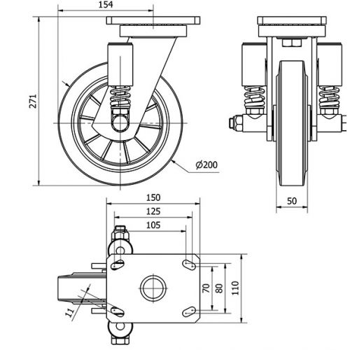 R.GIR.PLACA 10HLSE200-DEB SUSPENSION GOMA NEGRA ELASTICA EJE BOLAS