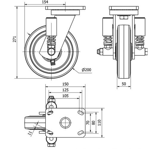 R.GIR.PLACA 10HLSE200-HGB SUSPENSION GOMA NEGRA NATURAL EJE BOLAS