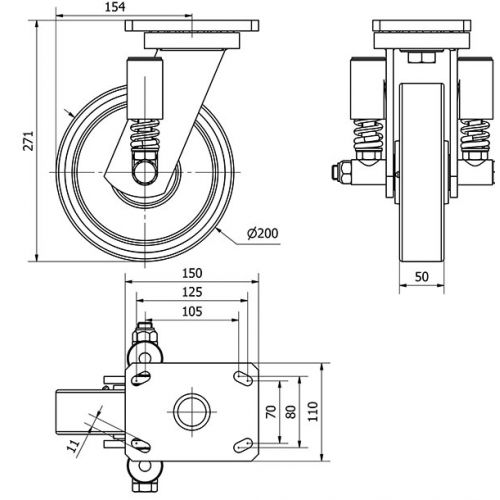 R.GIR.PLACA 10HLSE200-HUB SUSPENSION HIERRO-POLIUR.NARANJA EJE BOLAS
