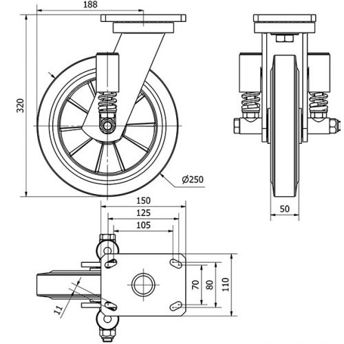 R.GIR.PLACA 10HLSE250-DEB SUSPENSION GOMA NEGRA ELASTICA EJE BOLAS