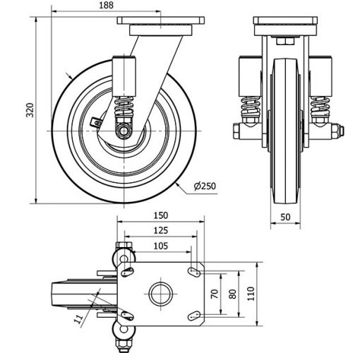 R.GIR.PLACA 10HLSE250-HGB SUSPENSION GOMA NEGRA NATURAL EJE BOLAS