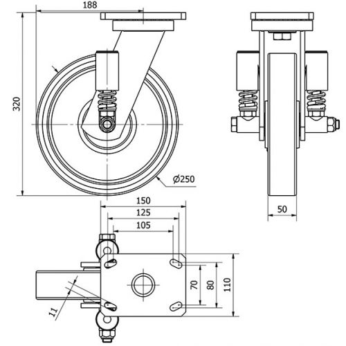 R.GIR.PLACA 10HLSE250-HUB SUSPENSION HIERRO-POLIUR.NARANJA EJE BOLAS