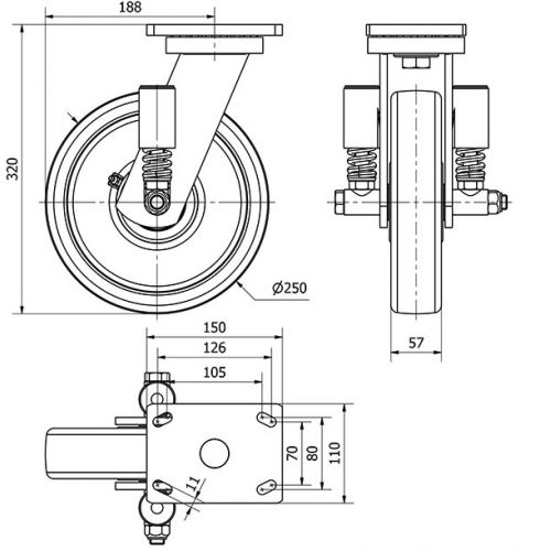R.GIR.PLACA 10HLSE250-FTB SUSPENSION NYLON BLANCO EXTRAF.EJE BOLAS