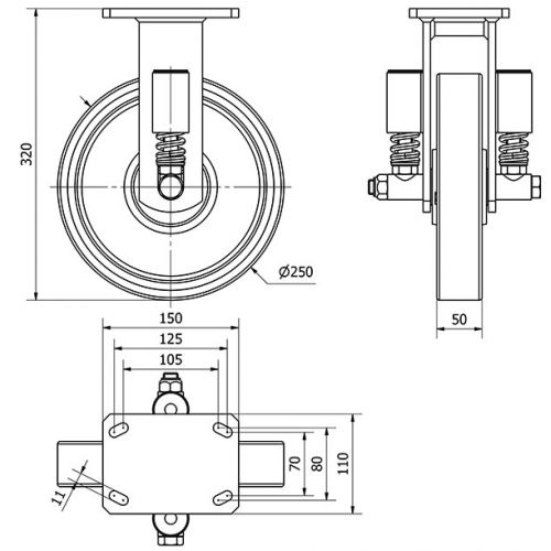 R.FIJA 17HLSE250-HUB SUSPENSION HIERRO-POLIUR.NARANJA EJE BOLAS