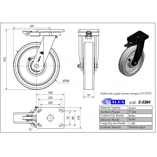 R.GIR.PLACA MEC.DIR.10HLBMD250E-FTB NYLON BLANCO EXTRAFUERTE BOLAS
