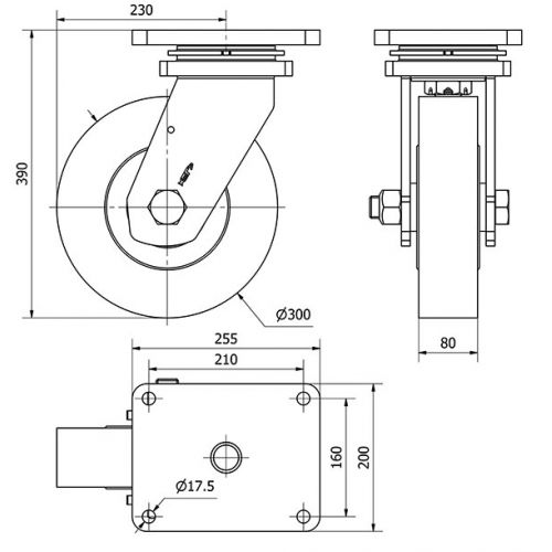R.GIR.PLACA 10HLR300-NFB NYLON FUNDIDO EJE BOLAS