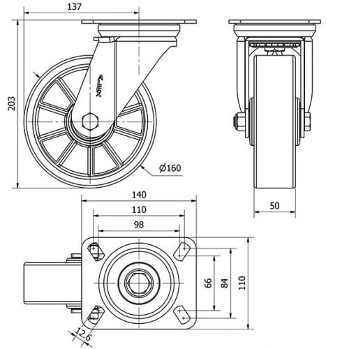 R.GIR.PLACA 4mm 10ZVR160-AUB ALUMINIO-POLIUR.NARANJA EJE BOLAS