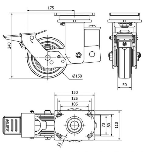 R.GIR.PLACA FR.10HLSBFN150-HGB SUSPENSION GOMA NEGRA NATURAL BOLAS