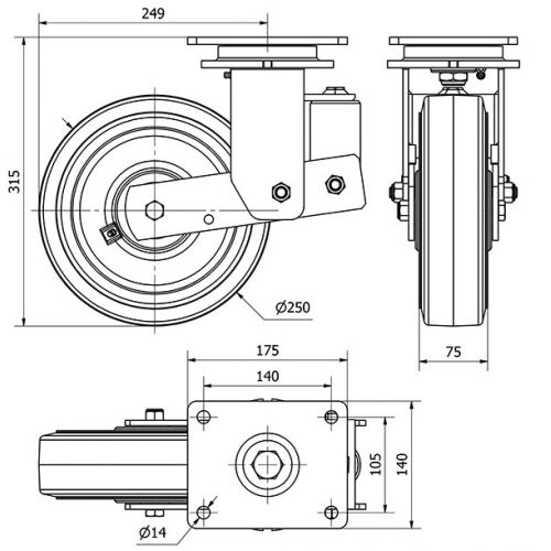 R.GIR.PLACA(ANCHA)10HLSBA250-HGB SUSPENSION GOMA NEGRA NATURAL BOLAS