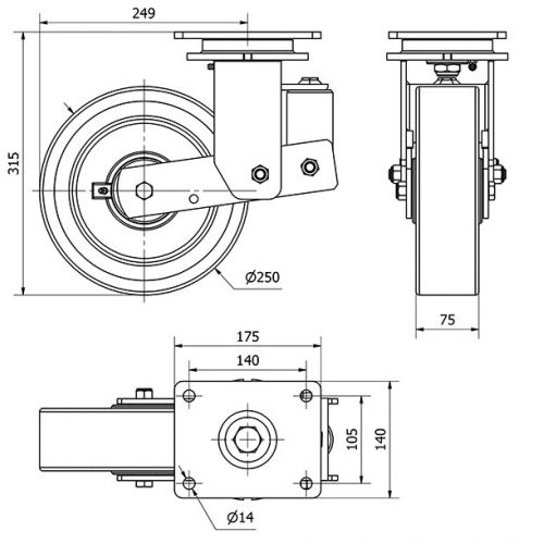 R.GIR.PLACA (ANCHA) 10HLSBA250-HUB SUSPENSION POLIUR.NARANJA BOLAS