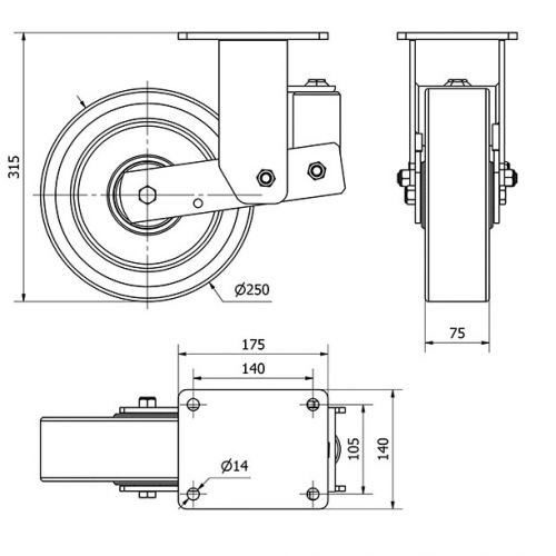 R.FIJA (ANCHA) 17HLSBA250-HUB SUSPENSION POLIUR.NARANJA EJE BOLAS