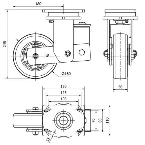 R.GIR.PLACA 10HLSB160-AUGB SUSPENSION ALUMINIO-POLIUR.VERDE BOLAS