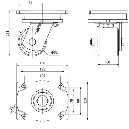 R.GIR.PLACA 10SLR80-KIB NYLON-POLIUR.MARRON EJE BOLAS