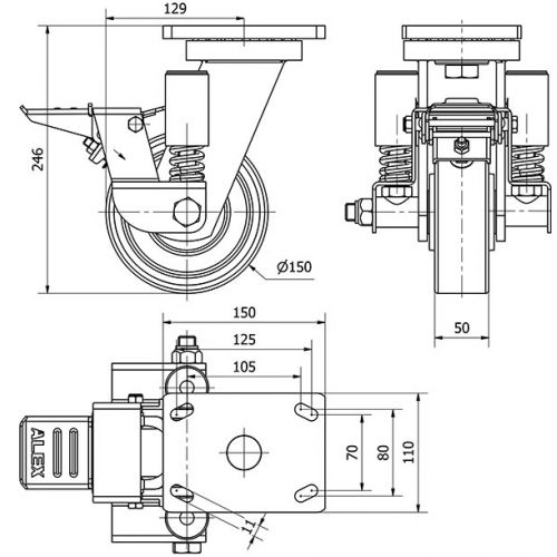R.GIR.PLACA FR.10HLSEFN150-HUB SUSPENSION HIERRO-POLIUR.NARANJ.BOLAS