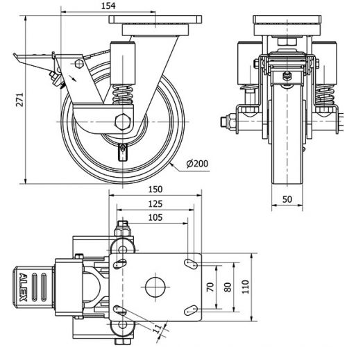 R.GIR.PLACA FR.10HLSEFN200-HUB SUSPENSION HIERRO-POLIUR.NARANJ.BOLAS