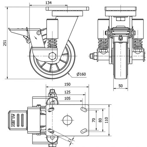 R.GIR.PLACA FR.10HLSEFN160-DEB SUSPENSION GOMA NEGRA ELASTICA BOLAS