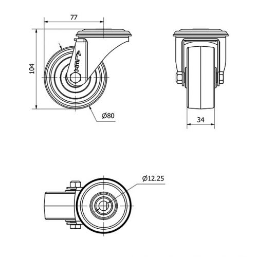 R.GIR.AGUJERO M12 20ZVL80-TT RESINA NEGRA EJE LISO