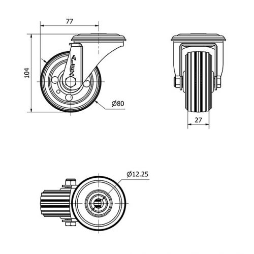 R.GIR.AGUJERO M12 20ZVL80-BSR METALICO-GOMA NEGRA RODILLOS