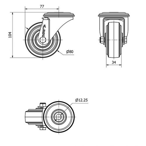 R.GIR.AGUJERO M12 20ZVL80-PGR GOMA ELASTICA GRIS EJE RODILLOS