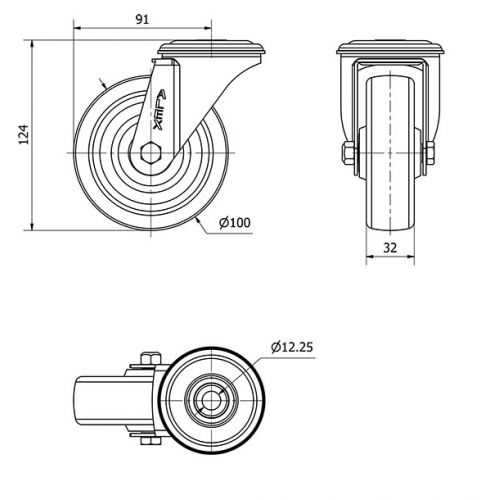 R.GIR.AGUJERO M12 20ZVL100-TD RESINA MARRON EJE LISO