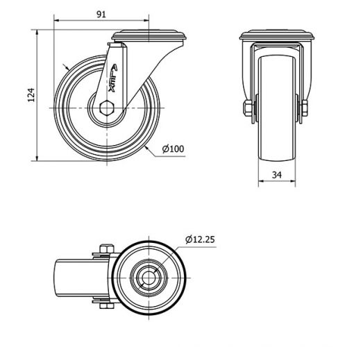 R.GIR.AGUJERO M12 20ZVL100-TT RESINA NEGRA EJE LISO