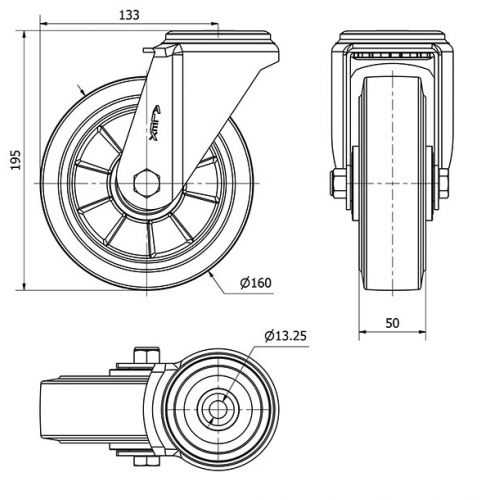 R.GIR.AGUJERO M12 20ZV160-DEGB ALUMINIO-GOMA GRIS ELASTICA EJE BOLAS